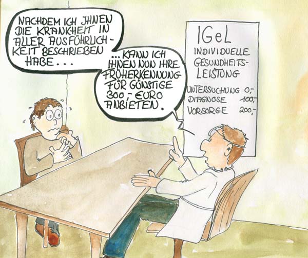 Arztkosten und Zuzahlungen- Karikatur