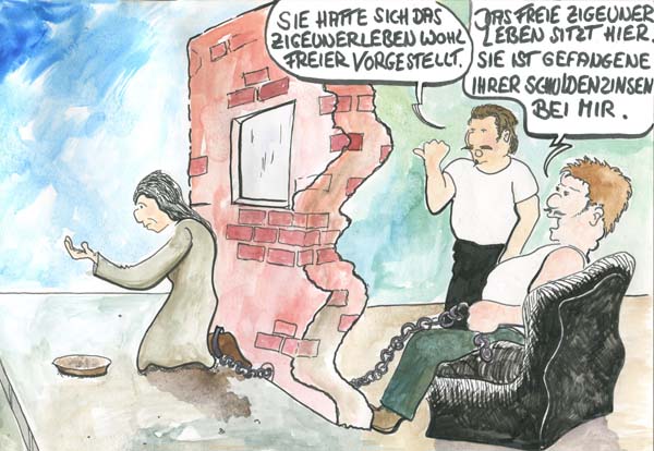 Moderne Sklaven- Karikatur